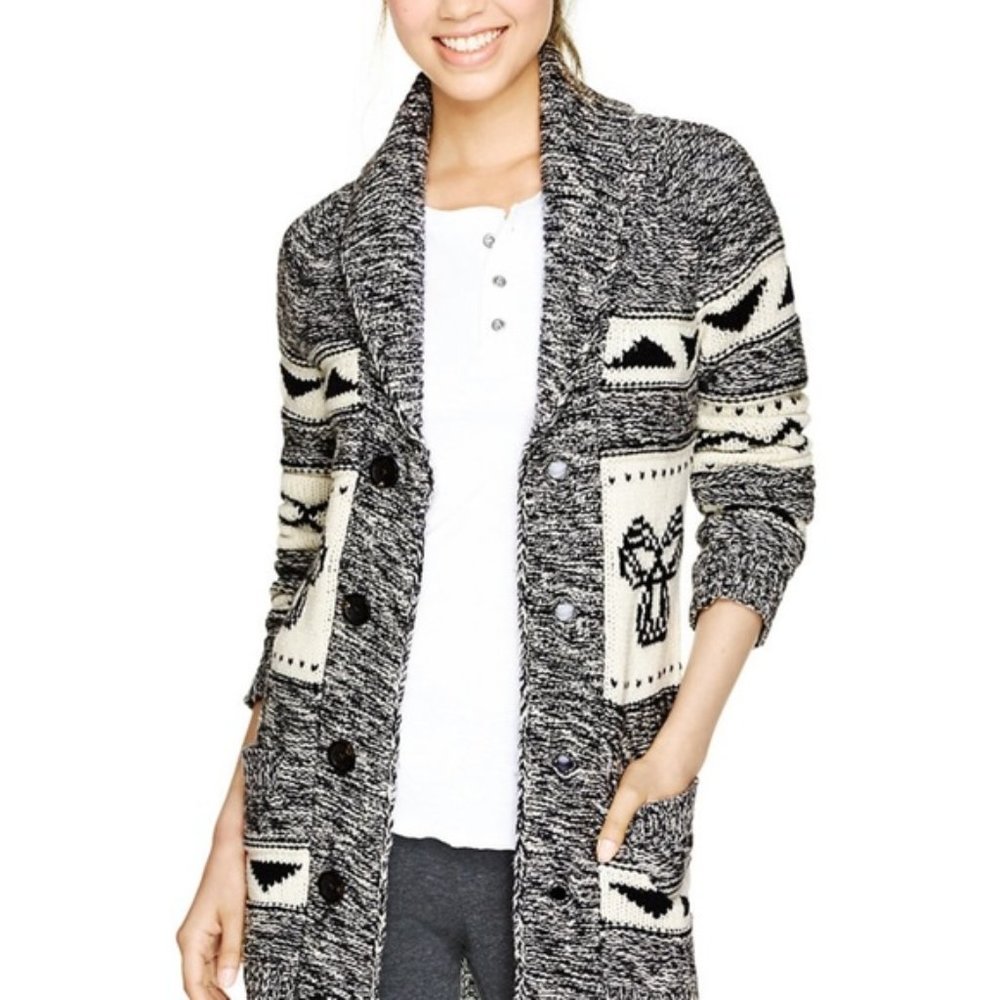 TNA Northwest 100% lambs wool cardigan shawl collar Sweater